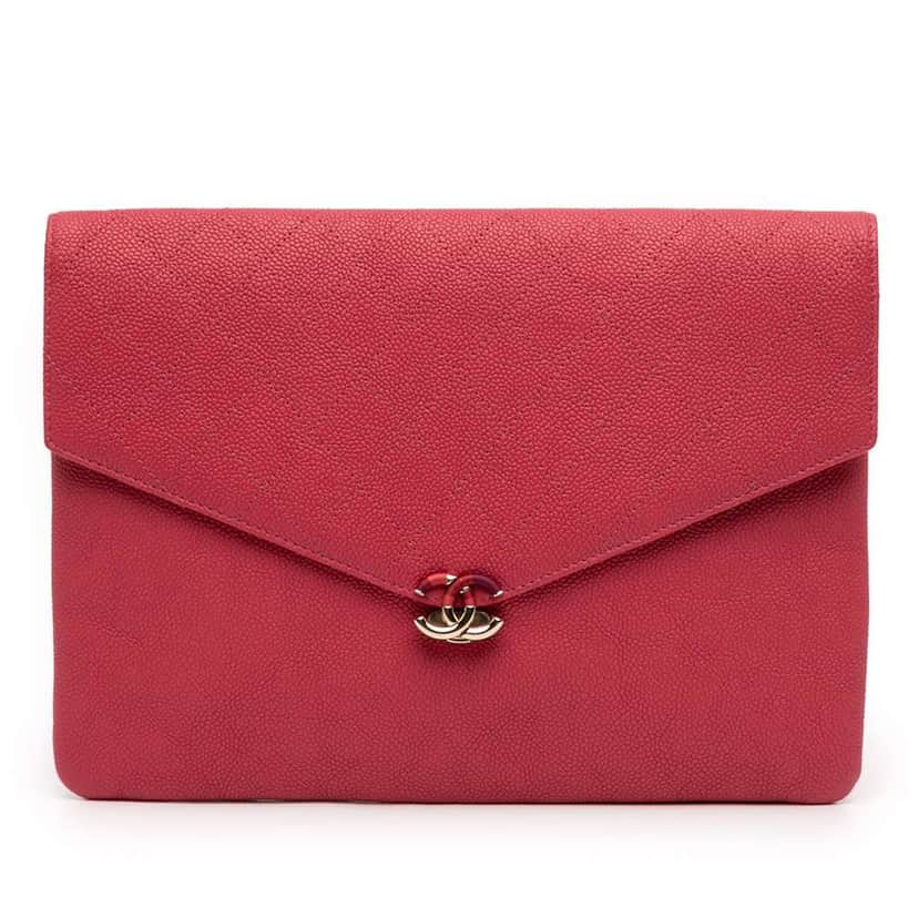 Chanel Paris Cuba Quilted Caviar Thread Around Envelope Clutch Red Leather Very good condition - Front View