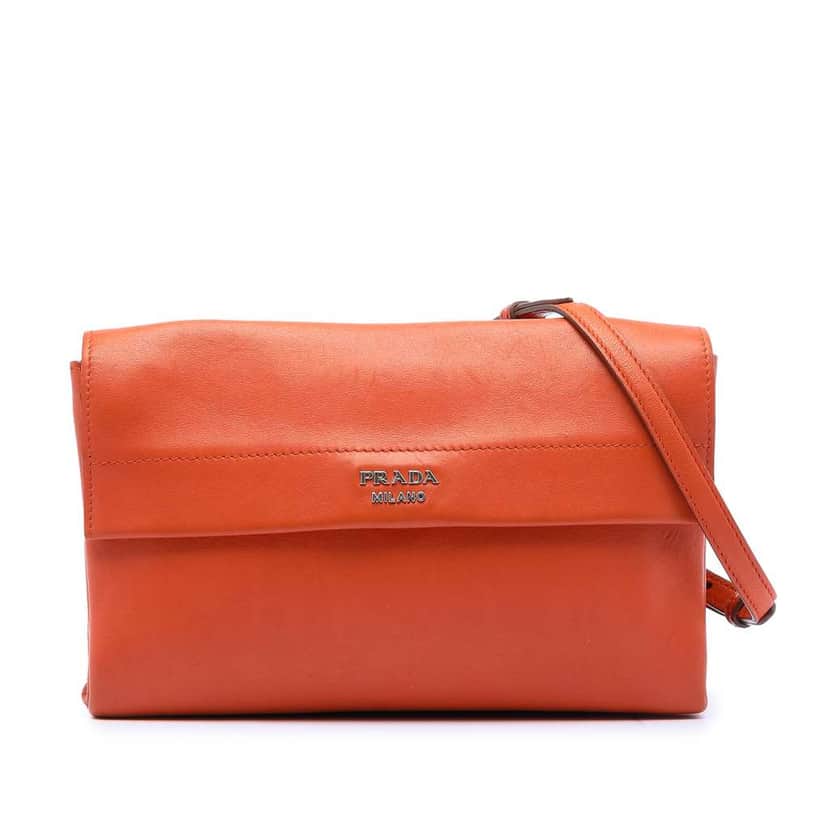 Prada Soft Calf Double Turnlock Crossbody Orange Leather Very good condition - Front View