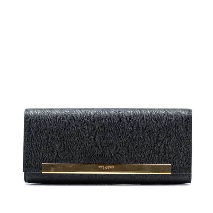Saint Laurent Grained Calfskin Lutetia Flap Clutch Black Leather Very good condition - Front View