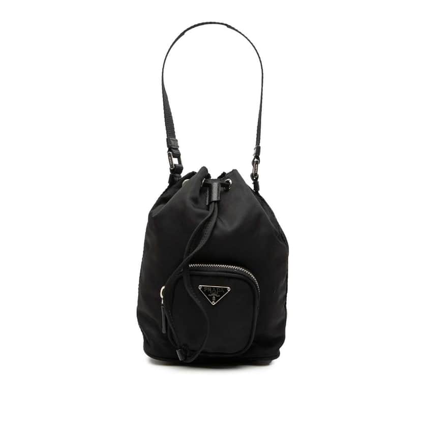 Prada Mini Tessuto Drawstring Bucket Bag Black Very good condition - Front View