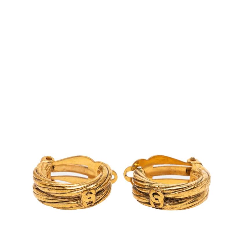 Chanel Gold Plated CC Hoop Clip On Earrings Gold Metal Very good condition - Front View