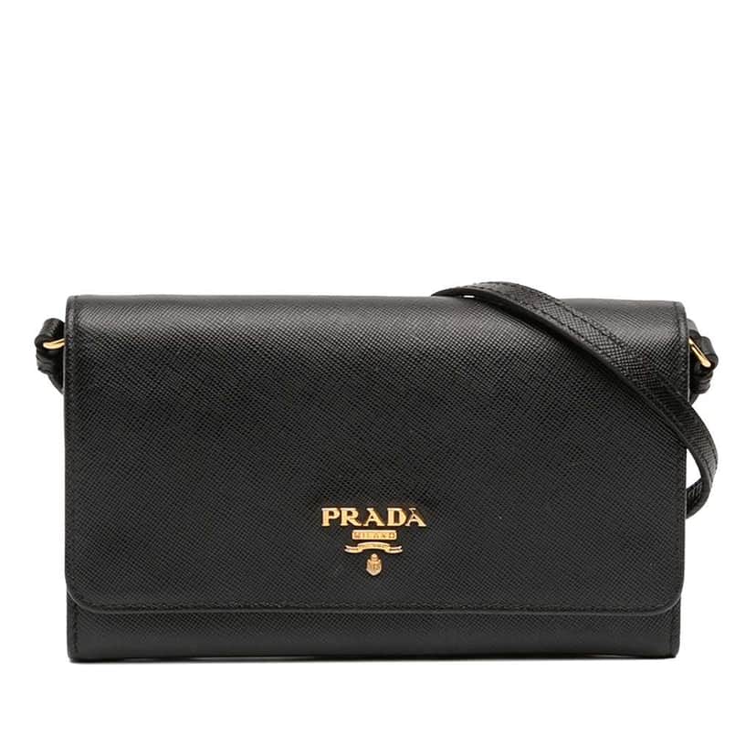 Prada Saffiano Wallet on Strap Black Leather Very good condition - Front View
