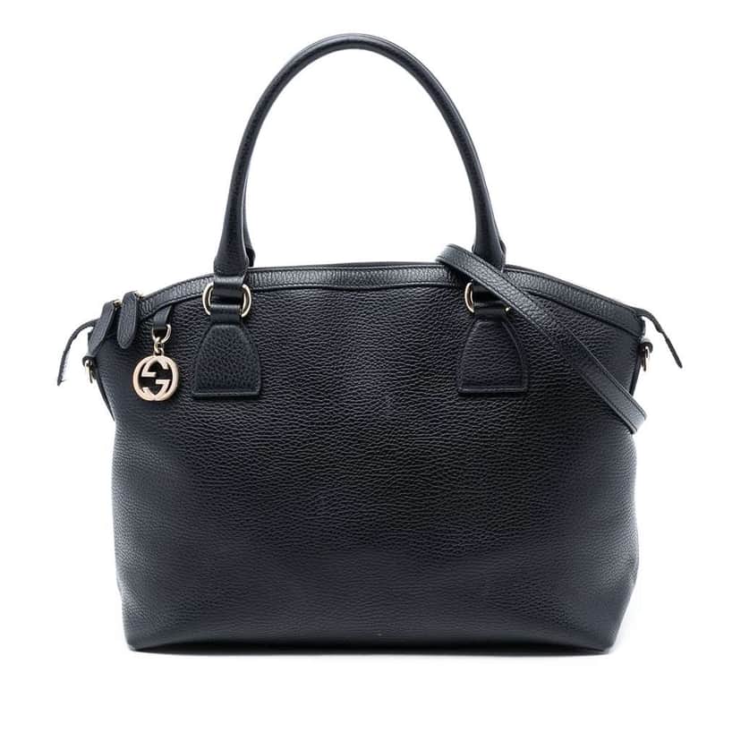 Gucci Medium Leather GG Charm Dome Satchel Black Leather Very good condition - Front View