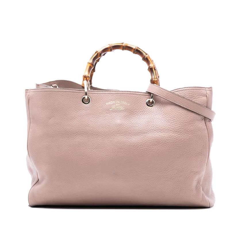 Gucci Large Calfskin Bamboo Shopper Satchel Pink Leather Very good condition - Front View