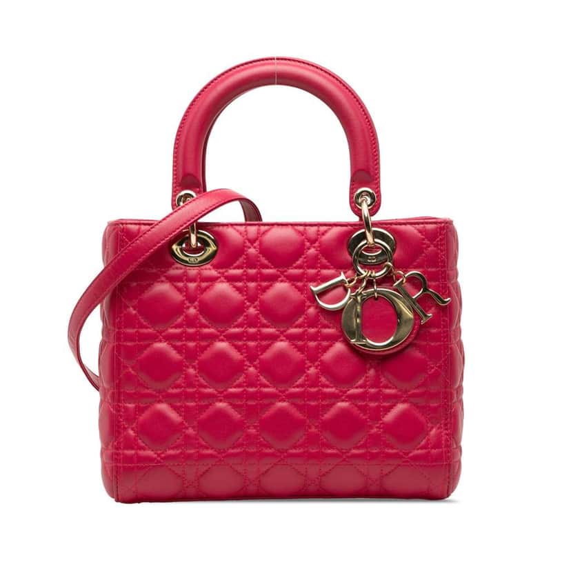 Dior Medium Lambskin Cannage Lady Dior Pink Leather Very good condition - Front View