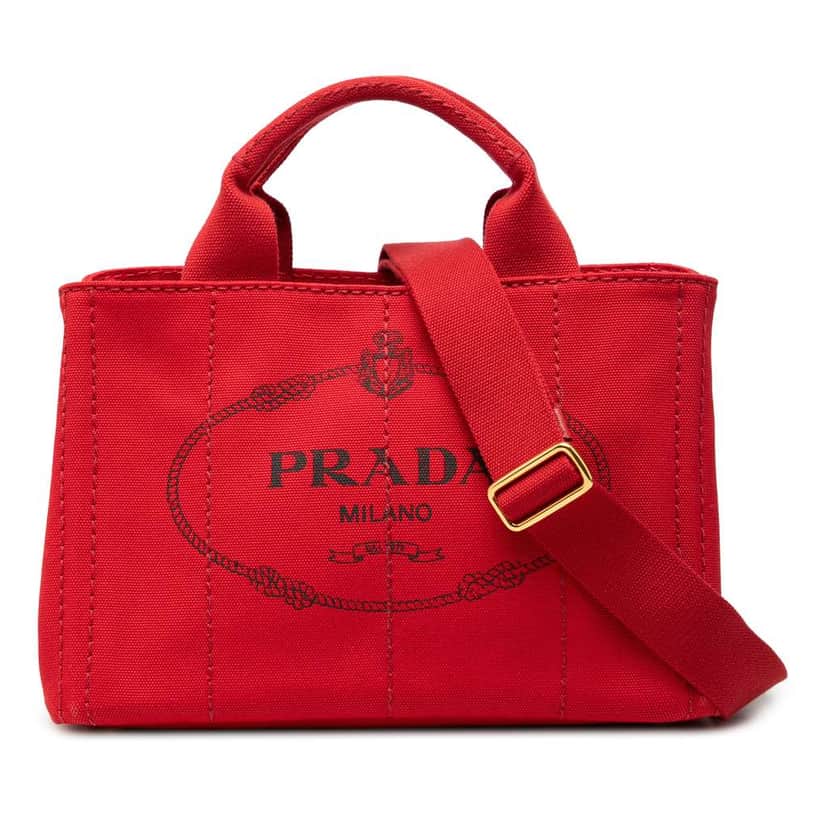 Prada Small Canvas Canapa Logo Satchel Red Canvas Very good condition - Front View