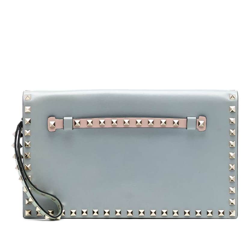 Valentino Tricolor Rockstud Wristlet Clutch Blue Leather Very good condition - Front View