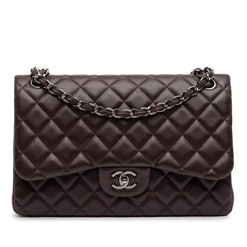 Chanel Jumbo Classic Lambskin Double Flap Purple Leather Very good condition - Front View