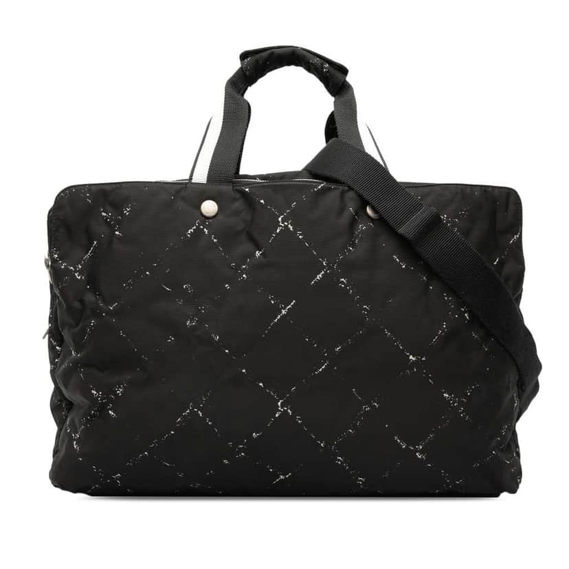 Chanel Old Travel Line Nylon Travel Bag Black Very good condition - Front View