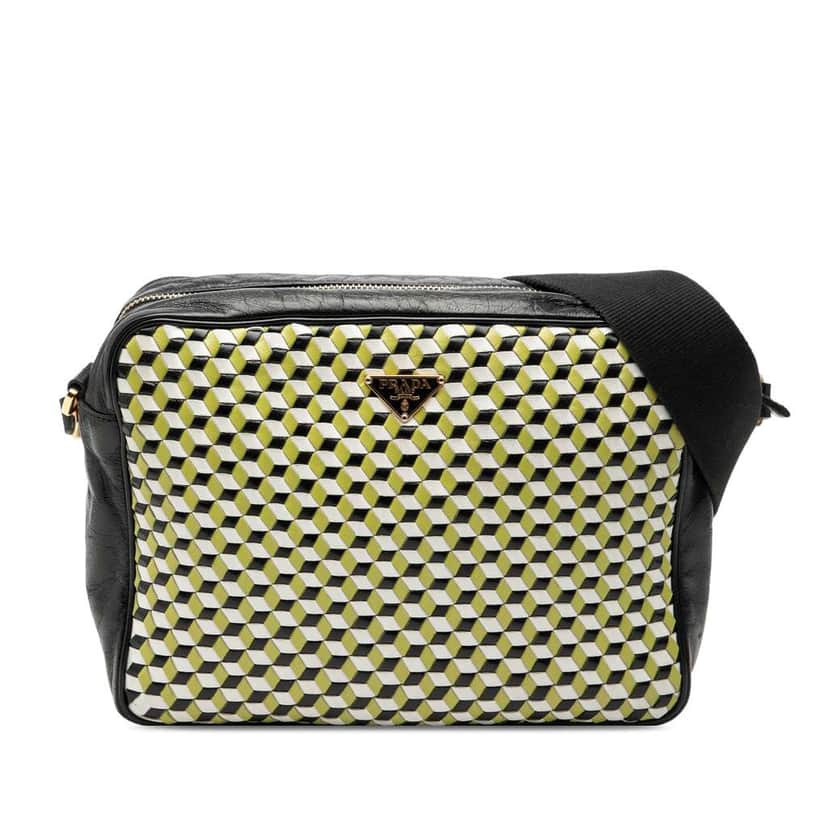 Prada Leather Perspective Cubes Shoulder Bag Black Leather Very good condition - Front View