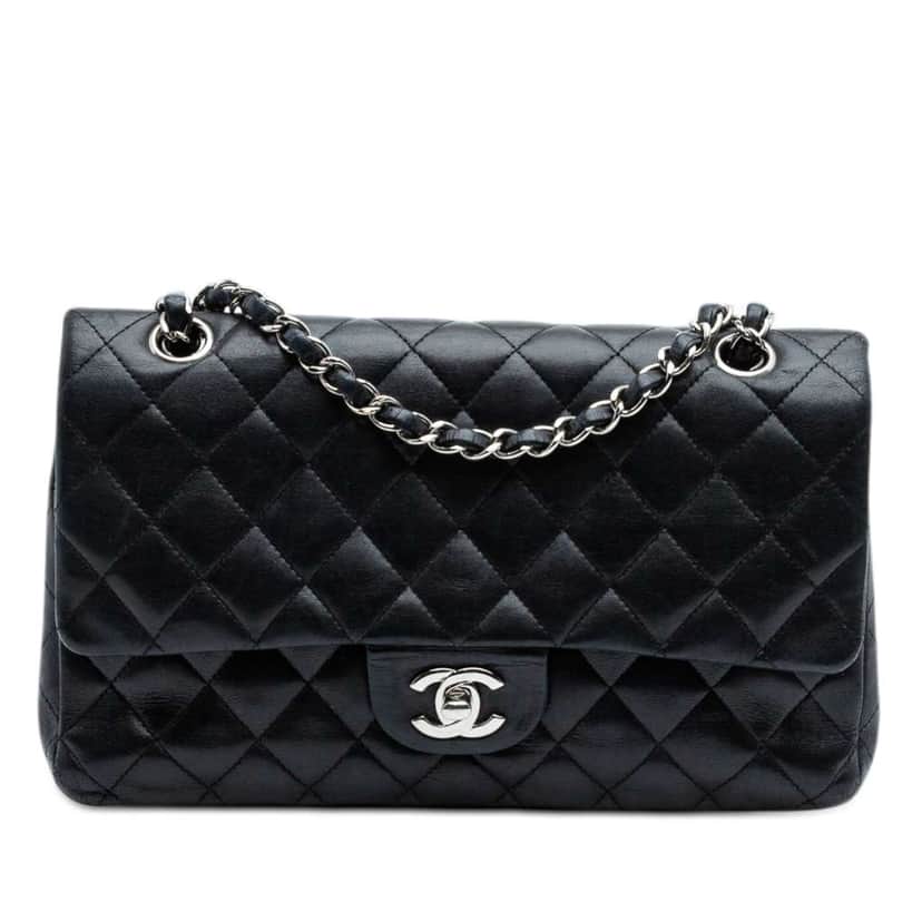 Chanel Medium Classic Lambskin Double Flap Black Leather Very good condition - Front View