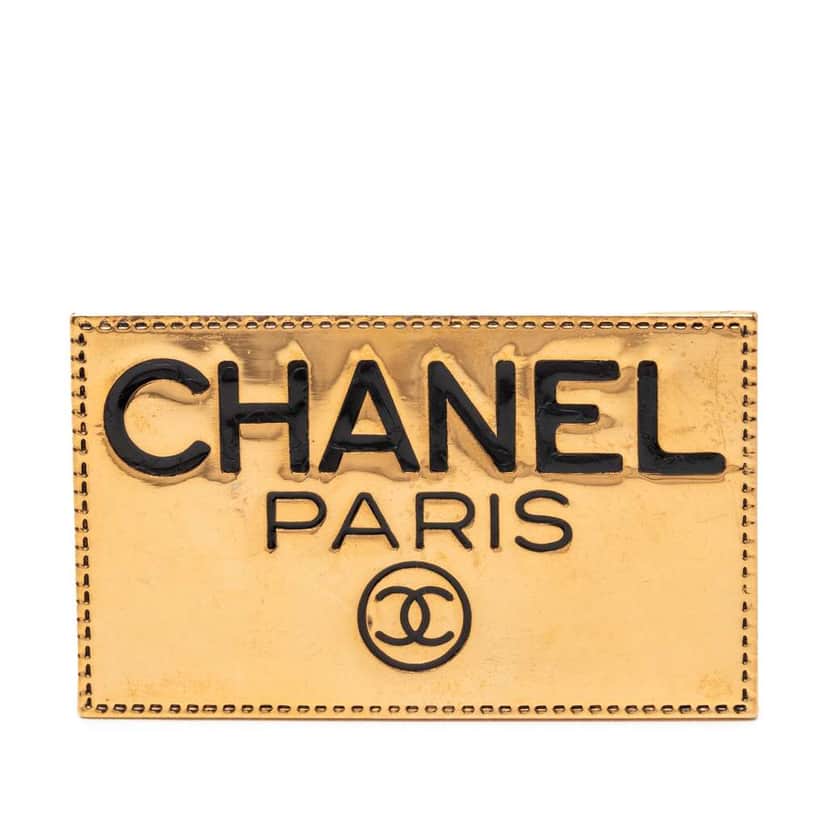 Chanel CC Gold Plated Logo Plate Brooch Gold Metal Good condition - Front View