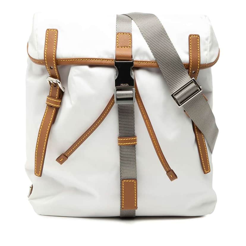 Prada Saffiano Trimmed Tessuto Triple Buckle Messenger Bag White Good condition - Front View