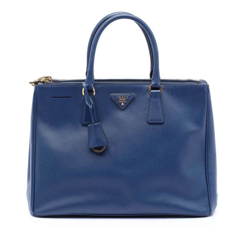 Prada Large Saffiano Lux Galleria Double Zip Tote Blue Leather Good condition - Front View