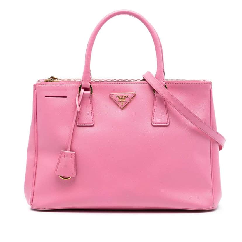 Prada Medium Saffiano Lux Galleria Double Zip Satchel Pink Leather Good condition - Front View