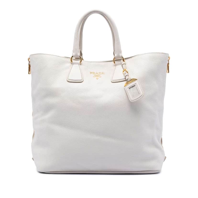 Prada Vitello Daino Side Zip Open Convertible Tote White Leather Very good condition - Front View