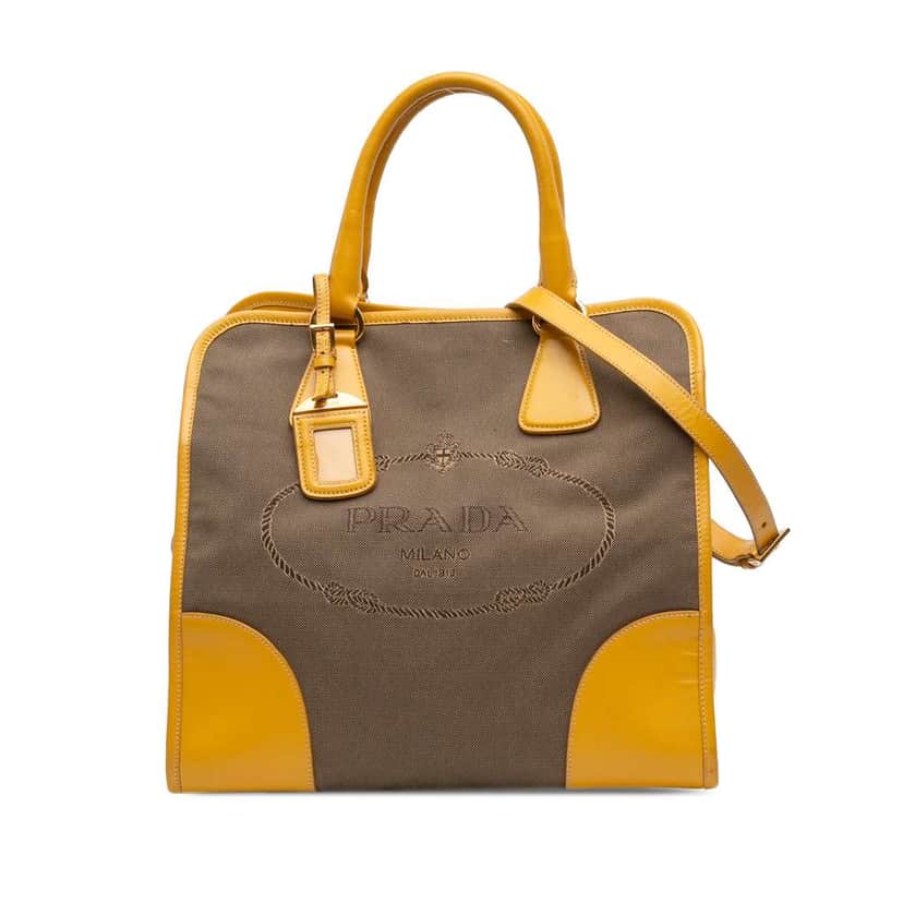 Prada Saffiano Trimmed Canvas Canapa Logo Satchel Brown Canvas Good condition - Front View