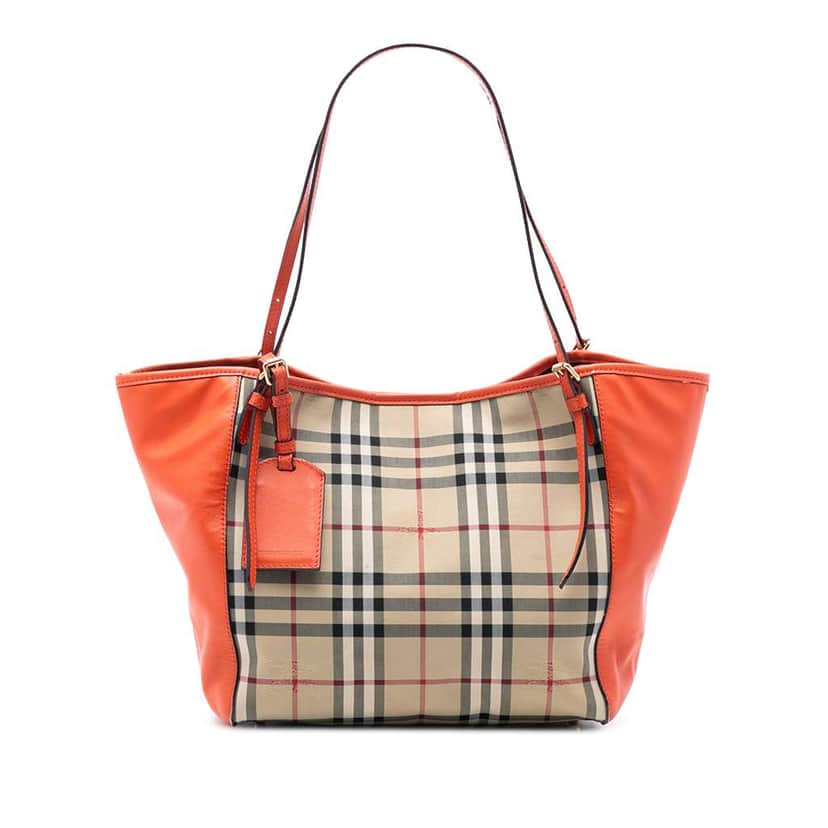 Burberry Small Haymarket Check Canvas and Leather Canterbury Tote Brown Canvas Good condition - Front View