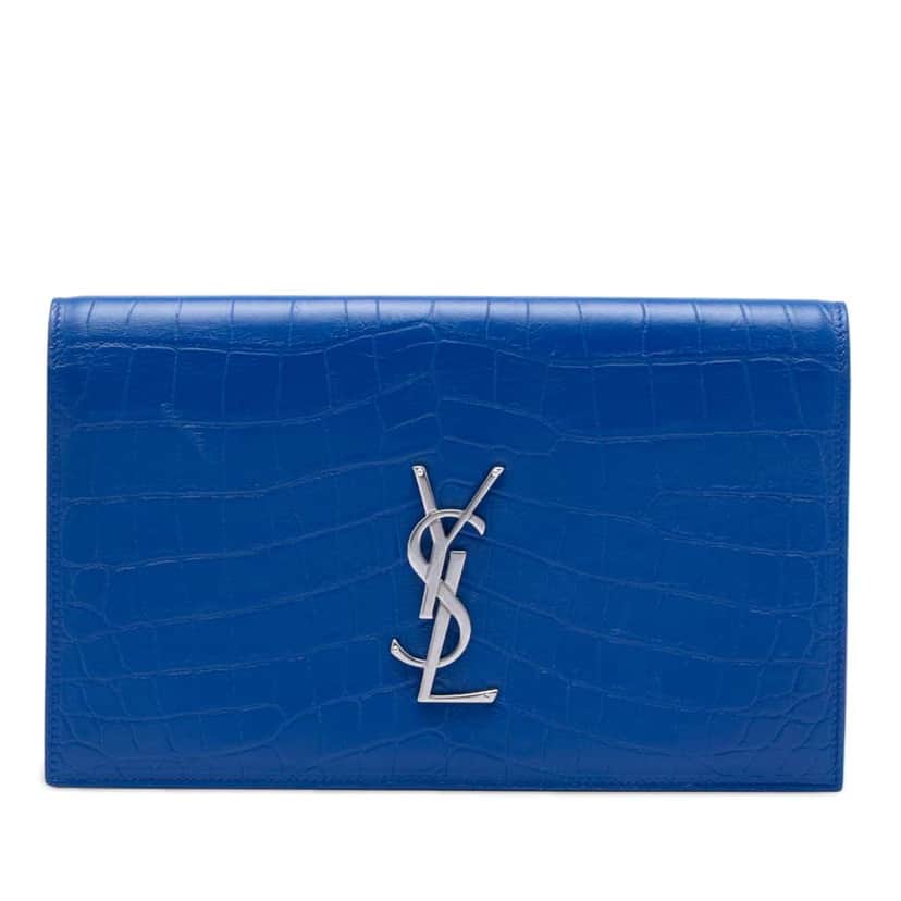 Saint Laurent Croc Embossed Monogram Kate Clutch Blue Leather Good condition - Front View