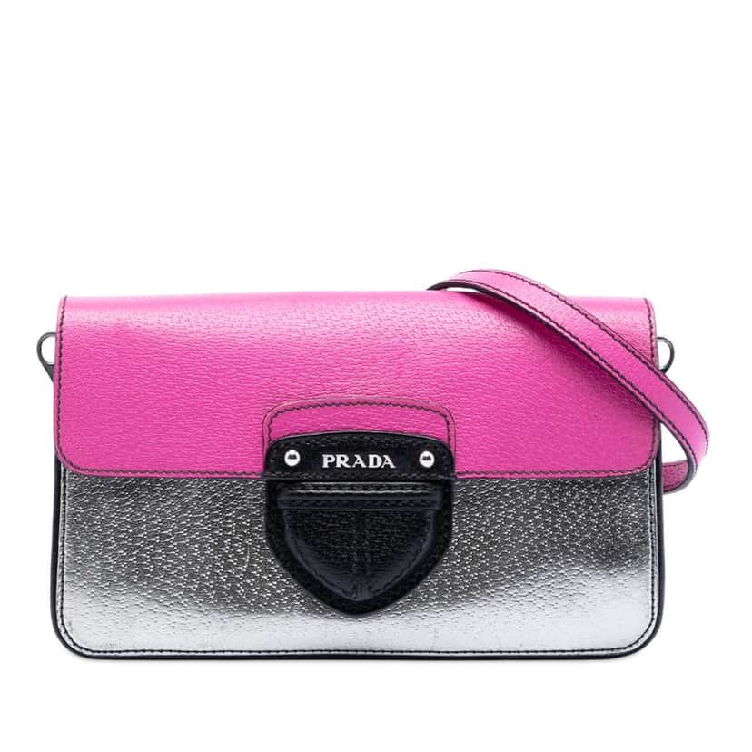 Prada Tricolor Metallic Cinghiale Crossbody Silver Leather Good condition - Front View