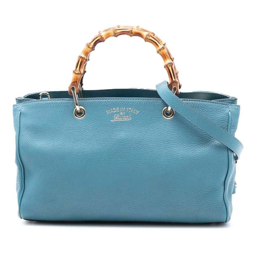 Gucci Medium Calfskin Bamboo Shopper Satchel Blue Leather Good condition - Front View