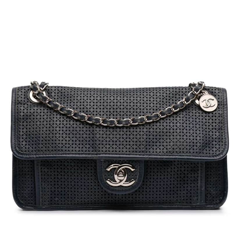 Chanel Medium Perforated Calfskin Up In The Air Flap Blue Leather Good condition - Front View