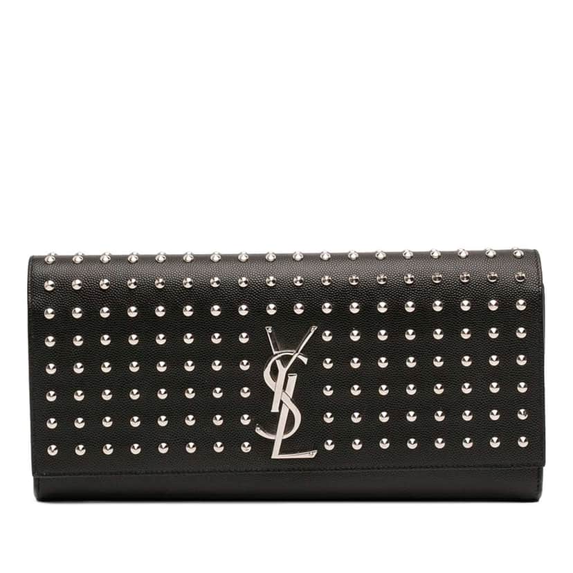 Saint Laurent Grain De Poudre Studded Monogram Kate Clutch Black Leather Good condition - Front View