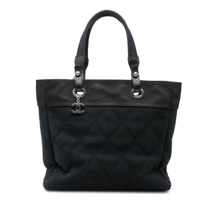 Chanel Medium Quilted Canvas Paris Biarritz Tote Blue Canvas Good condition - Front View