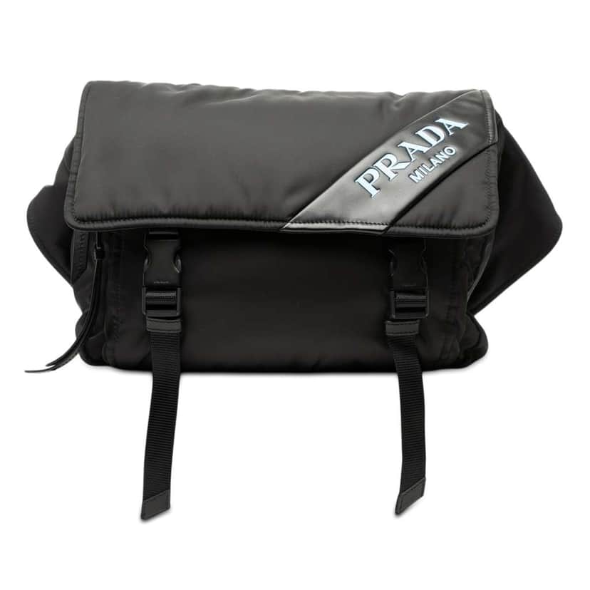 Prada Soft Calf Trimmed Tessuto Double Buckle Belt Bag Black Good condition - Front View