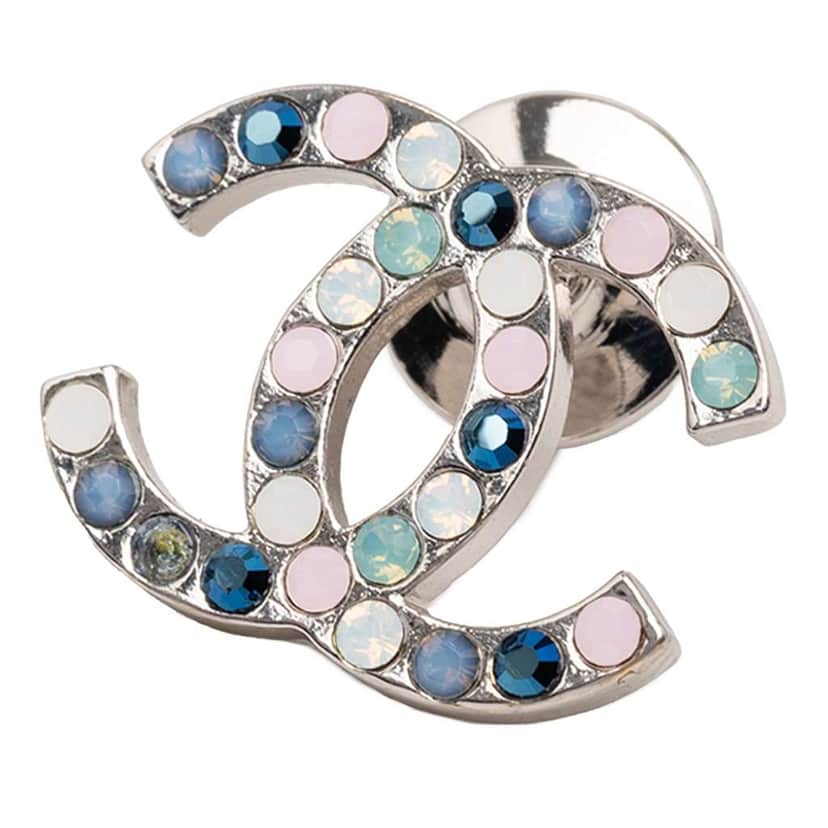 Chanel CC Silver Plated Multicolor Crystal Brooch Silver Metal Good condition - Front View