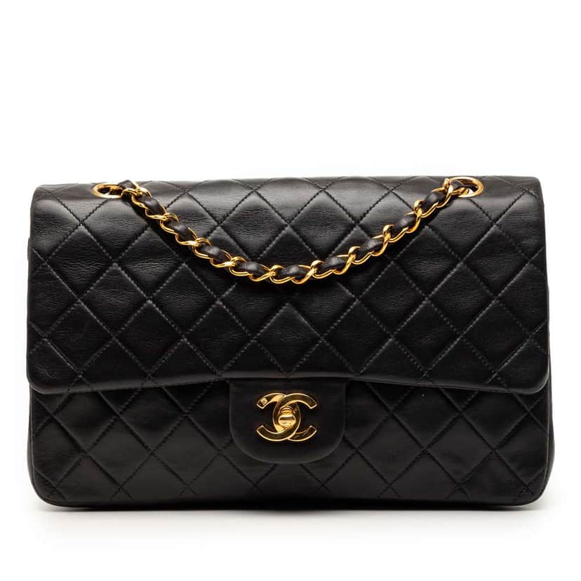 Chanel Medium Classic Lambskin Double Flap Black Leather Good condition - Front View