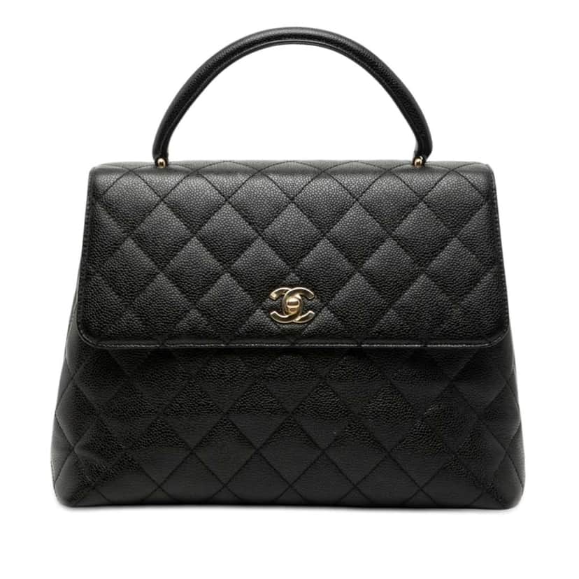 Chanel CC Quilted Caviar Kelly Top Handle Bag Black Leather Good condition - Front View
