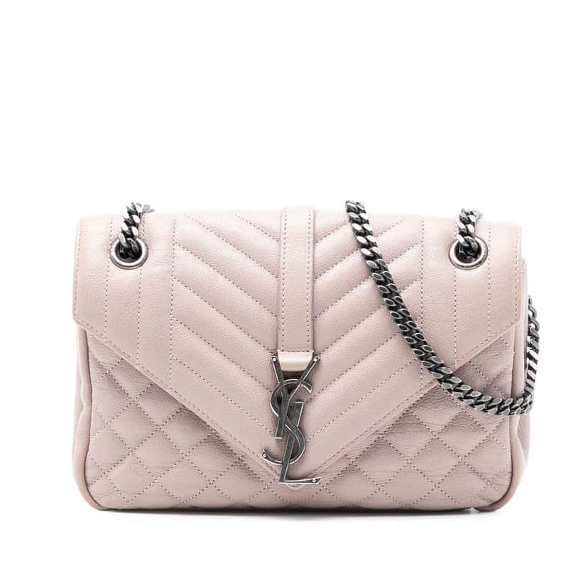 Saint Laurent Medium Sheepskin Triquilt Monogram College Bag Pink Leather Good condition - Front View