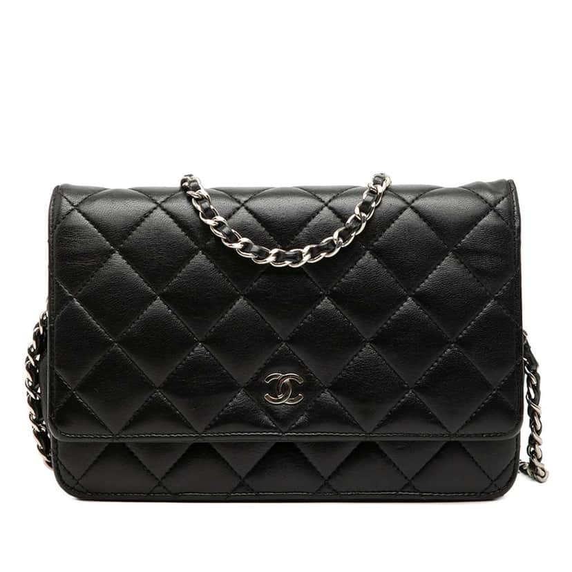 Chanel CC Quilted Lambskin Wallet On Chain Black Leather Good condition - Front View