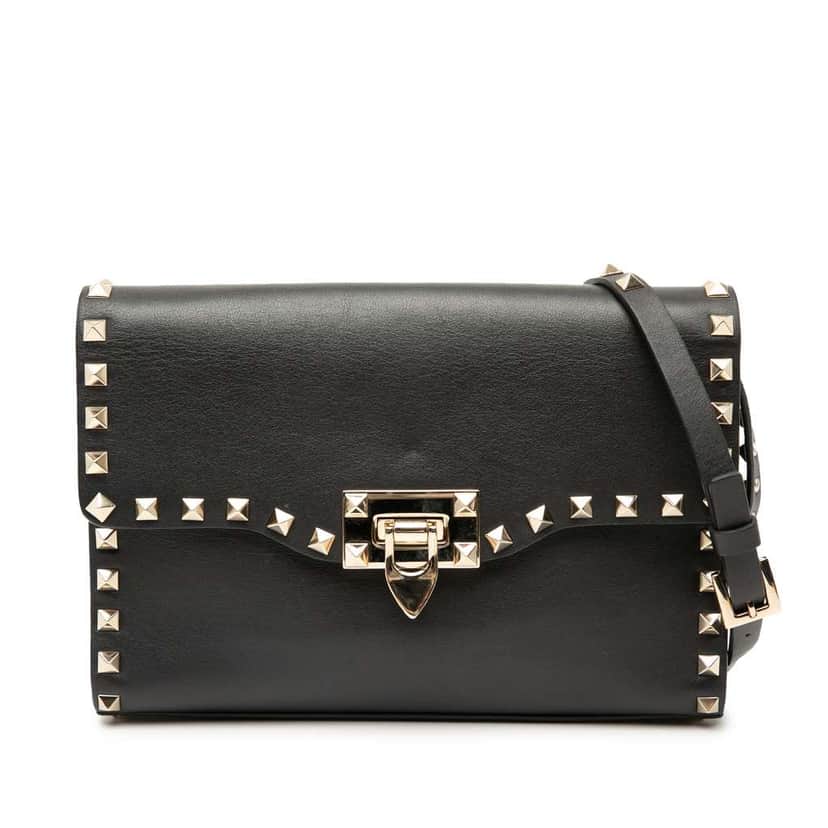 Valentino Small Leather Rockstud Flap Crossbody Black Leather Good condition - Front View