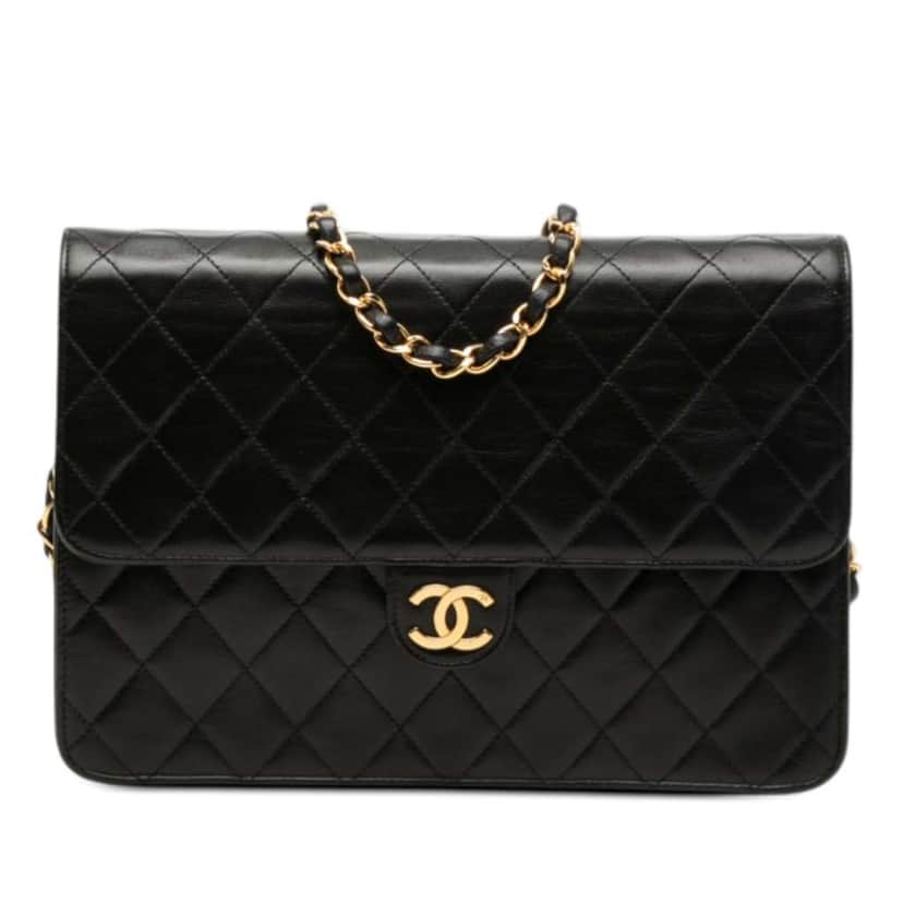 Chanel Medium CC Quilted Lambskin Single Flap Black Leather Good condition - Front View