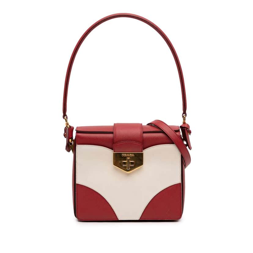 Prada Bicolor Saffiano Turnlock Satchel White Leather Good condition - Front View