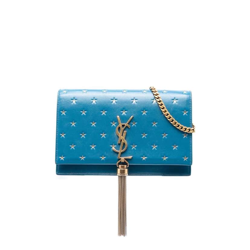 Saint Laurent Calfskin Star Print Classic Monogram Kate Tassel Wallet on Chain Blue Leather Good condition - Front View