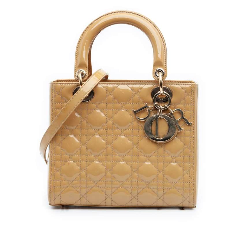 Dior Medium Patent Cannage Lady Dior Brown Leather Good condition - Front View