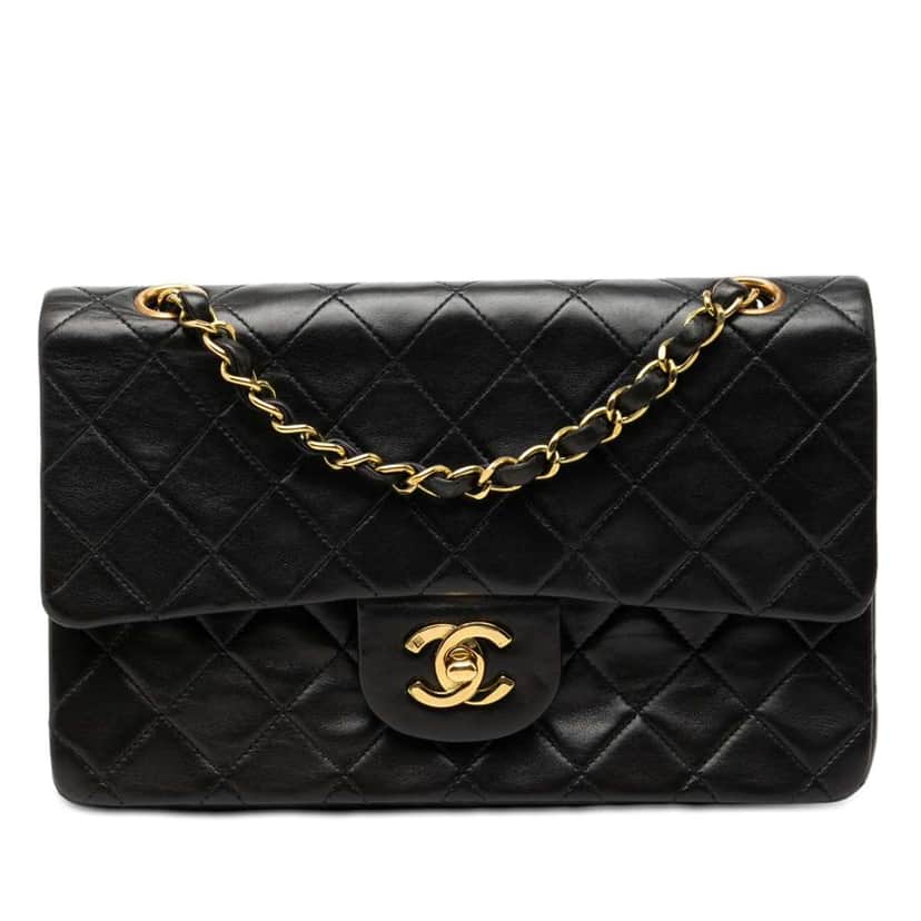 Chanel Small Classic Lambskin Double Flap Black Leather Good condition - Front View
