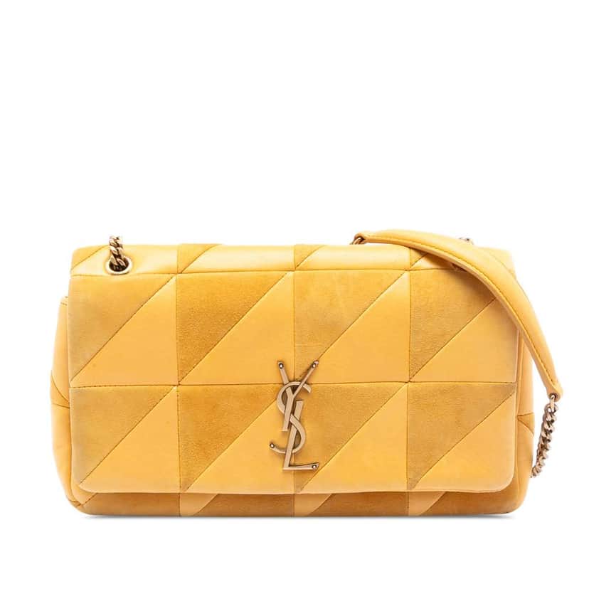 Saint Laurent Medium Lambskin and Suede Patchwork Jamie Shoulder Bag Yellow Leather Good condition - Front View