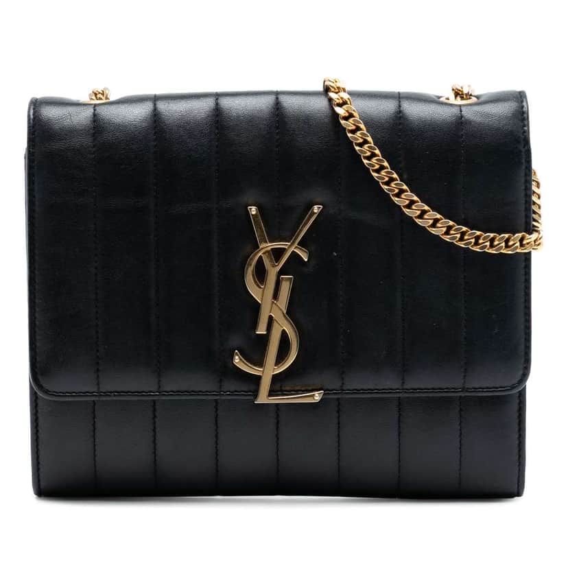 Saint Laurent Matelasse Lambskin Monogram Vicky Chain Wallet Black Leather Good condition - Front View