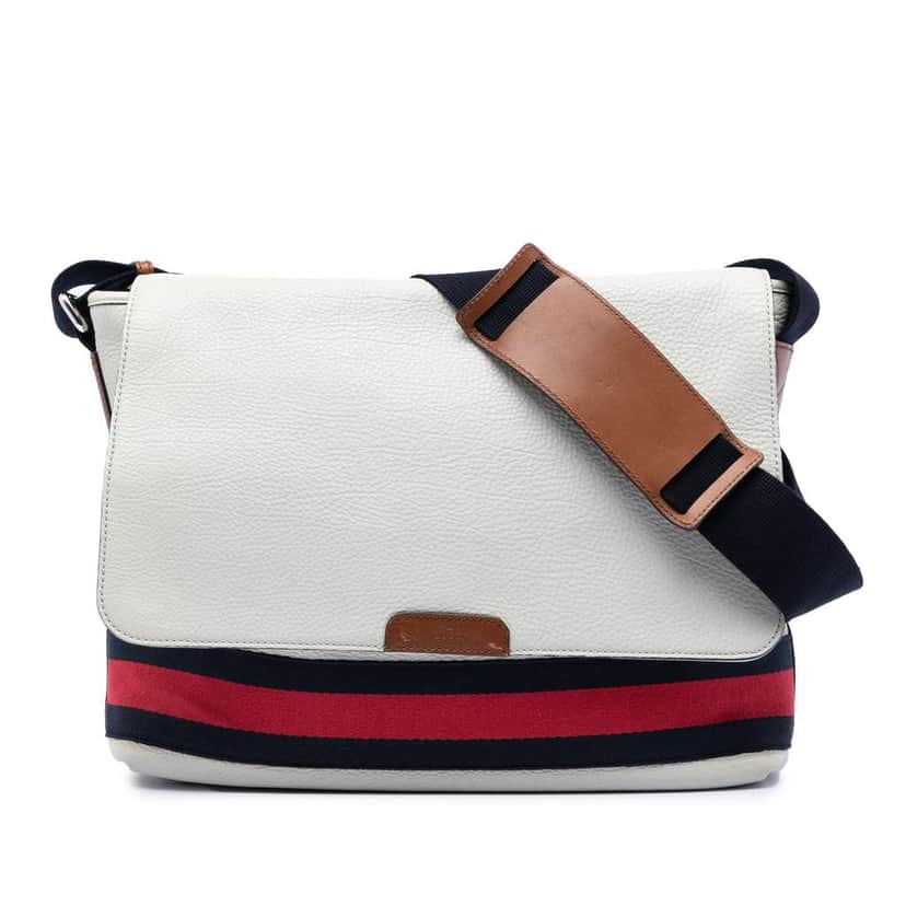 Gucci Leather Web Messenger Bag White Leather Good condition - Front View