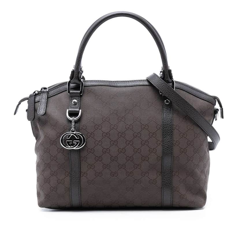 Gucci GG Canvas Charm Dome Satchel Brown Canvas Good condition - Front View