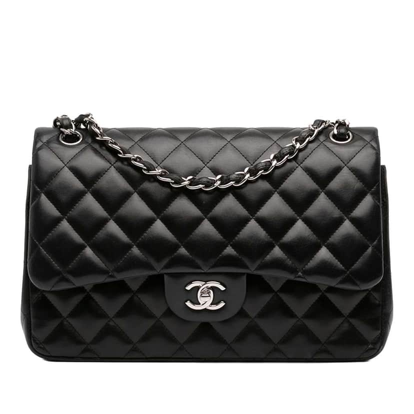 Chanel Jumbo Classic Lambskin Double Flap Black Leather Good condition - Front View