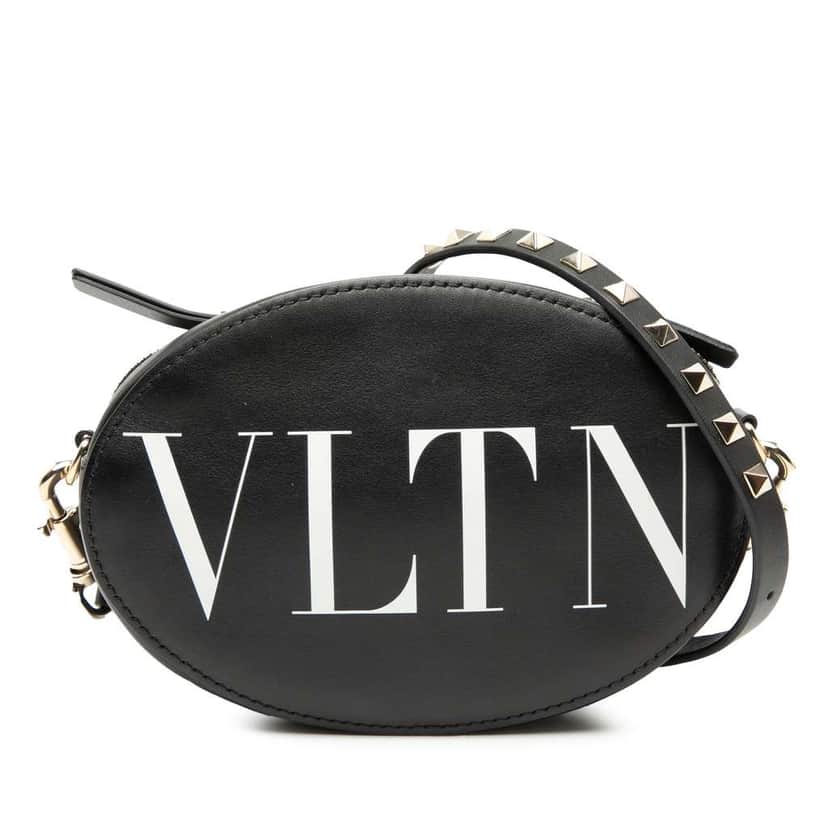 Valentino Calfskin Rockstud VLTN Oval Crossbody Black Leather Good condition - Front View