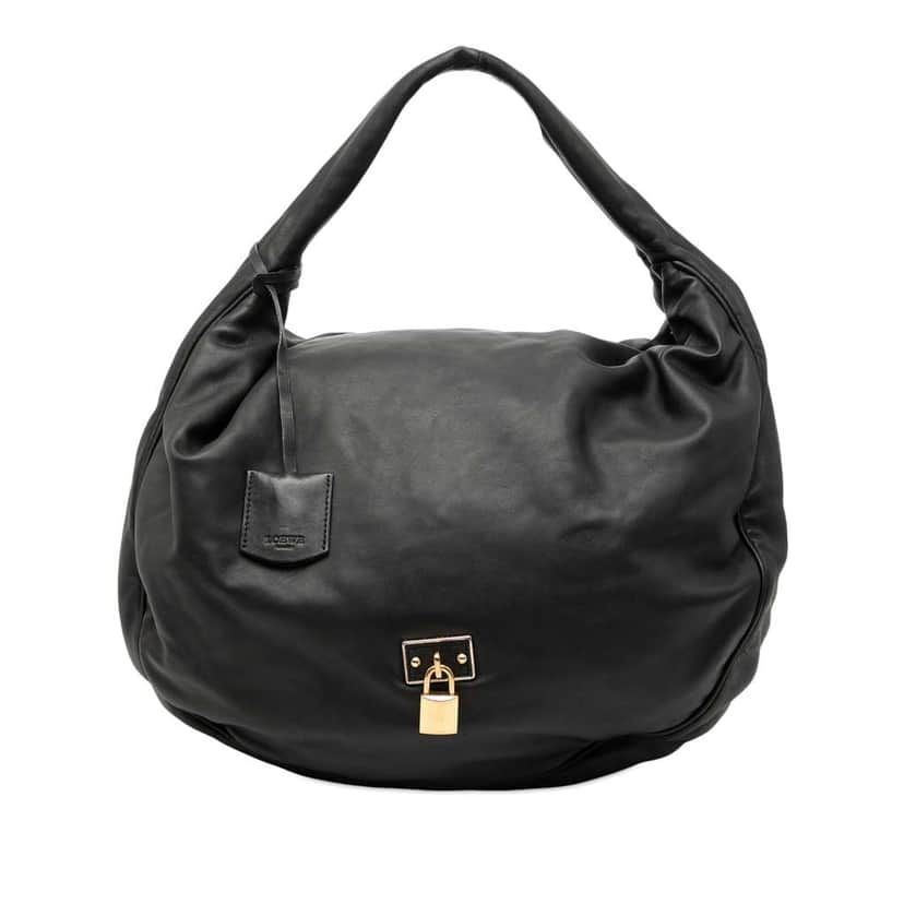 Loewe Leather Padlock Calle Hobo Black Leather Good condition - Front View