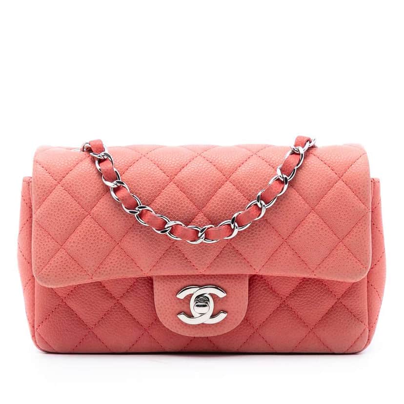 Chanel Mini Rectangular Classic Caviar Single Flap Pink Leather Very good condition - Front View