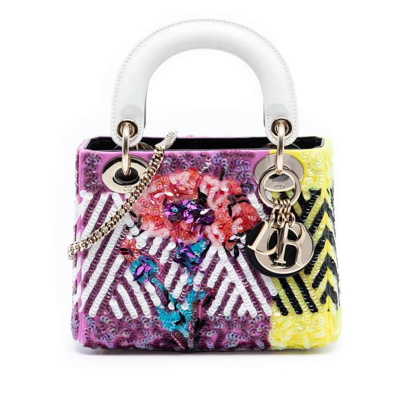 Dior Mini Canvas Sequin Flower Pop Lady Dior Purple Canvas Very good condition - Front View