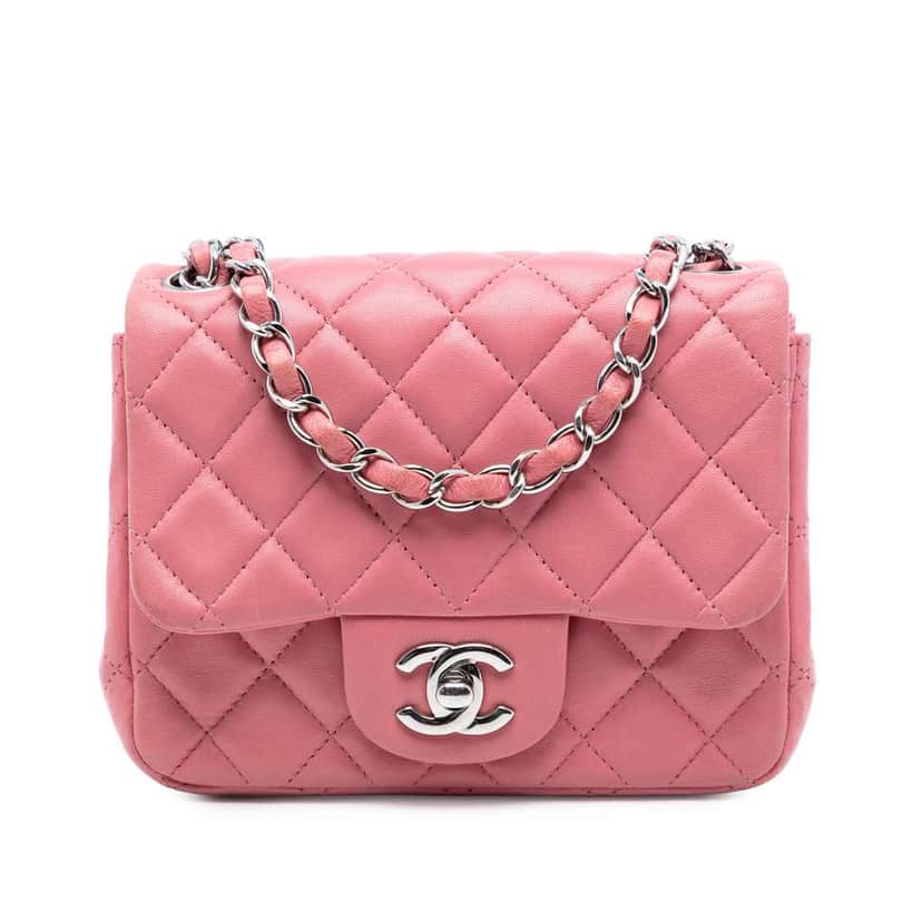 Chanel Mini Square Classic Lambskin Single Flap Pink Leather Good condition - Front View